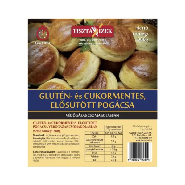 Tiszta Ízek gluténmentes pogácsa termékcímke Tiszta Ízek gluténmentes pogácsa termékcímke