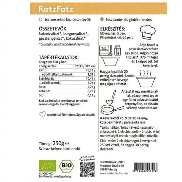 Histaminikus Ratzfatz palacsinta címke Histaminikus Ratzfatz palacsinta címke