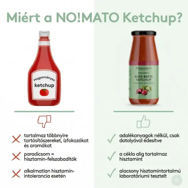 Histaminikus bio Nomato cékla ketchup miért Miért Histaminikus bio Nomato ketchup infografika