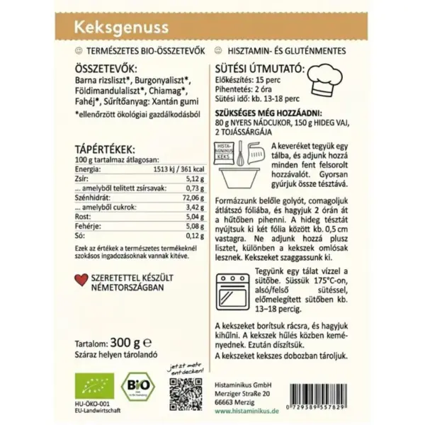 Histaminikus bio keksz lisztkeverék címke Histaminikus bio keksz lisztkeverék címke