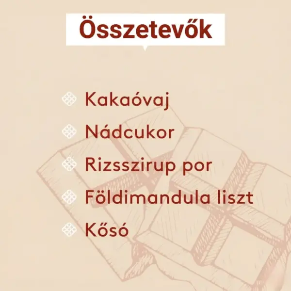 Histaminikus vegán fehércsokoládé összetevők Histaminikus vegán fehércsokoládé összetevők
