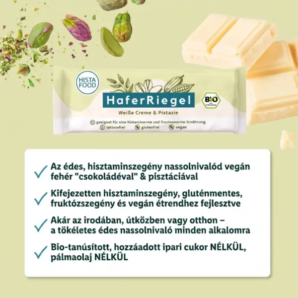 Histafood bio zabszelet fehércsoki pisztácia 40g Histafood bio zabszelet fehércsoki pisztácia 40g